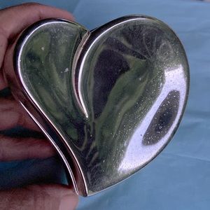 Vintage Heart Shaped Heavy Silver Plated Keepsake Box & Vintage Butterfly Pin